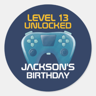 ブルーゲーマーボーイゲームレベルアンロック誕生日 ラウンドシール