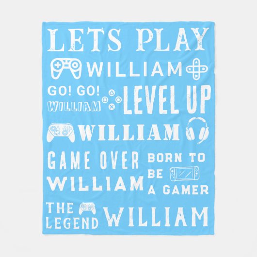 ブルーゲーマー霜の降りたビデオゲームキッパーソナライズされたド フリースブランケット (正面)