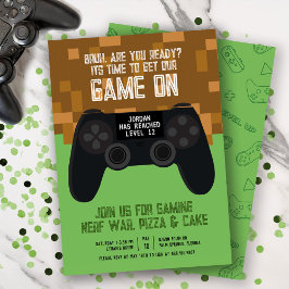 ブルーゲームオンピクセルパーティー誕生日招待状 招待状