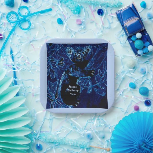 ブルーコアラベア誕生日 ペーパープレート (パーティー)