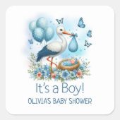 ブルーコウノトリの赤ちゃんシャワー スクエアシール (正面)
