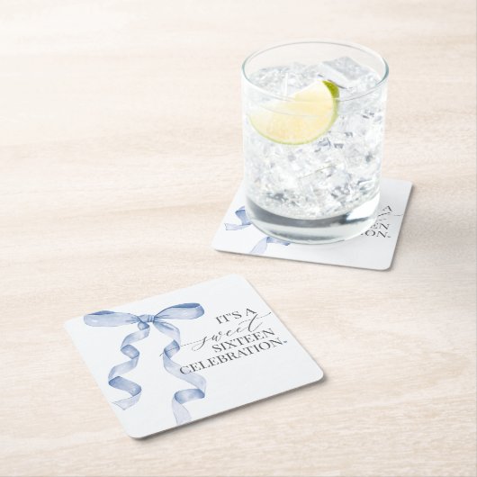 ブルーコケットボウスウィート16誕生日パーティードコール スクエアペーパーコースター (インサイチュ)