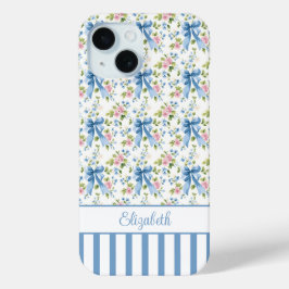 ブルーコケットボウズフラワーモノグラム iPhone 15ケース