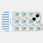 ブルーコケットボウズフラワーモノグラム Case-Mate iPhoneケース (裏面 (横))