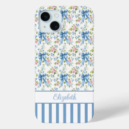 ブルーコケットボウズフラワーモノグラム iPhone 15 MINIケース