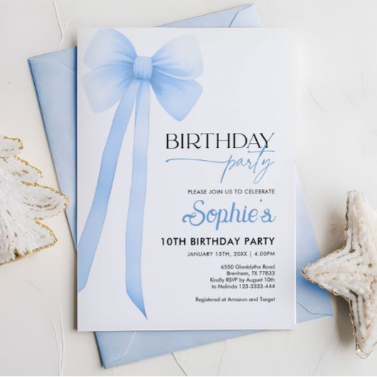 ブルーコケットボウ誕生日招待状 招待状