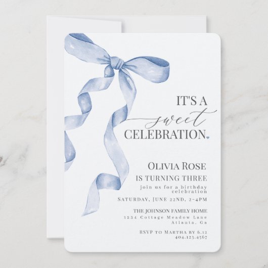 ブルーコケットボーガールバースデーパーティーの招待 (正面)