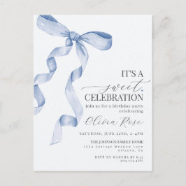 ブルーコケットボーガールバースデーパーティーの招待 ポストカード