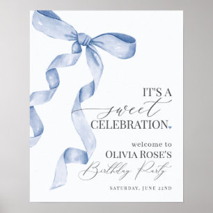 ブルーコケットボーガールバースデーパーティー歓迎サイン ポスター