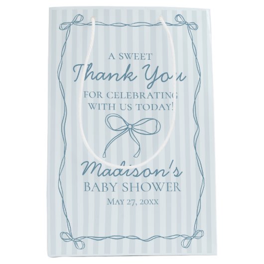 ブルーコケットボーパステルベビーストライプのシャワー特典 ミディアムペーパーバッグ (正面)