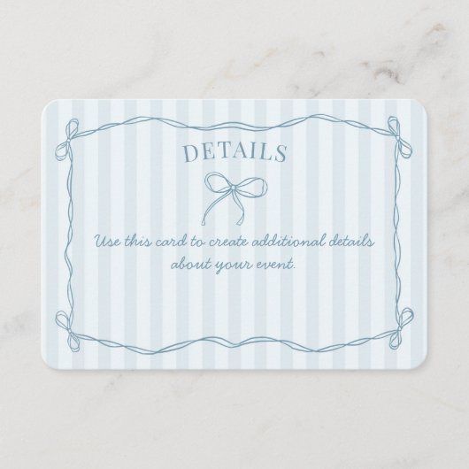 ブルーコケットボーパステル詳細招待状インサート エンクロージャーカード (正面)