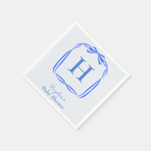 ブルーコケットモノグラムナパーソナライズされたプキン スタンダードカクテルナプキン (角)