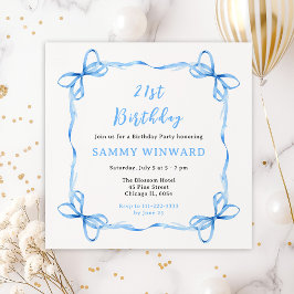 ブルーコケットリボン誕生日パーティー 招待状