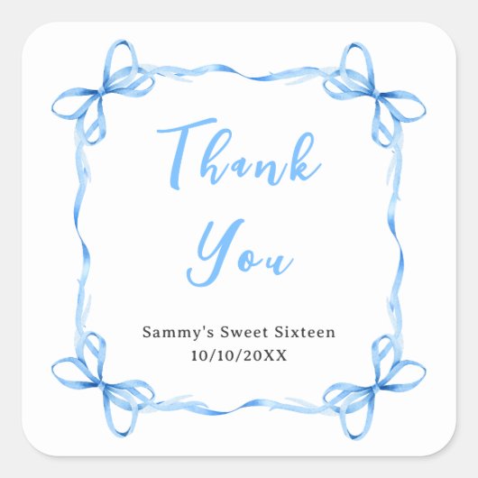 ブルーコケットリボンSweet sixteen スクエアシール (正面)