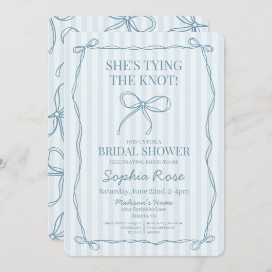 ブルーコケット弓タイイングザノットブライダルシャワー 招待状 (正面/裏面)