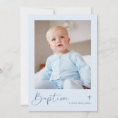 ブルーコケット弓フローラクロスボーイバプテスマ写真 招待状 (裏面)