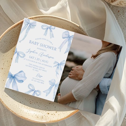 ブルーコケット弓ベビーシャワー写真 招待状