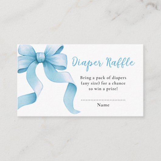 ブルーコケット弓赤ちゃんシャワーおむつラッフル エンクロージャーカード (正面)
