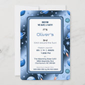 ブルーコズミックロケット&プラネットバースデーパーティー 招待状 (正面)