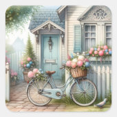 ブルーコテージ自転車春花籠 スクエアシール (正面)