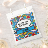 ブルーコミックブックスーパーヒーロー誕生日パーティー フェイバーバッグ (クリップ留めされた状態)