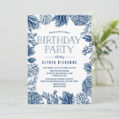 ブルーコラムフレーム夏の誕生日パーティーの招待状 招待状 (スタンド正面)