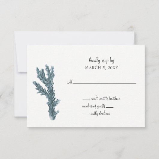 ブルーコラルズアンダーザシー結婚式招待状rsvp 出欠カード (正面)