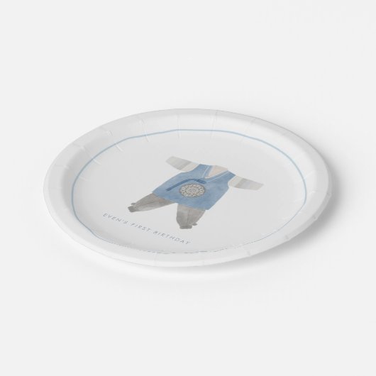 ブルーコリアン男の子1歳の誕生日ドルジャンチ ペーパープレート (アングル)