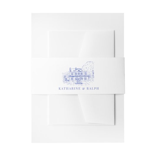 ブルーコロニアルハウス/マンション/マノー結婚ズ 招待状ベリーバンド (正面例)