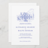 ブルーコロニアルハウス/マンション/マノー結婚ズ 招待状 (正面/裏面)