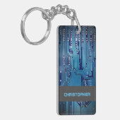ブルーコンカッコいいピュータ回路基板モノグラム キーホルダー (正面左)