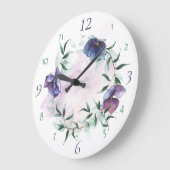 ブルーコンテンポラリーアジサイリース ラージ壁時計 (傾斜)