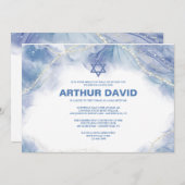 ブルーコンテンポラリーバー（ユダヤ教の）バル・ミツバー 招待状 (正面/裏面)