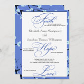 ブルーコンテンポラリーフローラ結婚クリスチャン 招待状 (正面/裏面)
