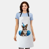 ブルーコーギ誕生日クラシックTシャツ エプロン (着用した状態)