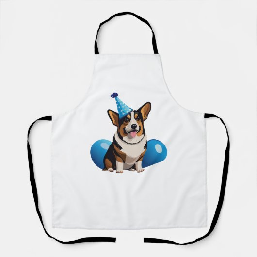 ブルーコーギ誕生日クラシックTシャツ エプロン (正面)