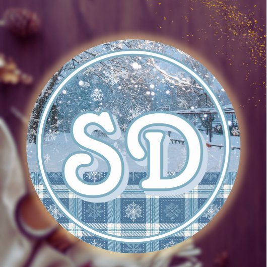 ブルーコージープライド雪の冬のカントリークリスマス ラウンドシール