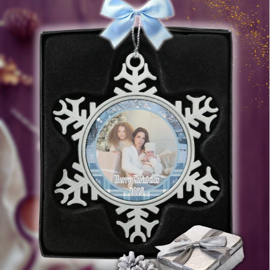 ブルーコージープライド雪の冬の写真 スノーフレークピューターオーナメント