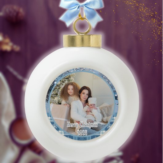 ブルーコージープライド雪の冬の写真 セラミックボールオーナメント