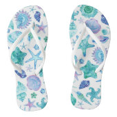 ブルーコースタルウォーター色の海の貝殻とヒトデ ビーチサンダル (ソール)