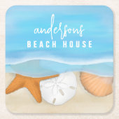 ブルーコースタルシーサイドお洒落海貝 スクエアペーパーコースター (正面)