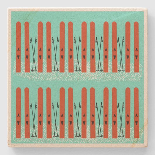 ブルーコースターの赤いスキー ストーンコースター (正面)