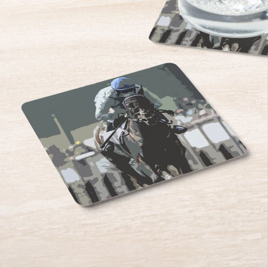 ブルーコースターの騎手と競走馬の紙 スクエアペーパーコースター (アングル)