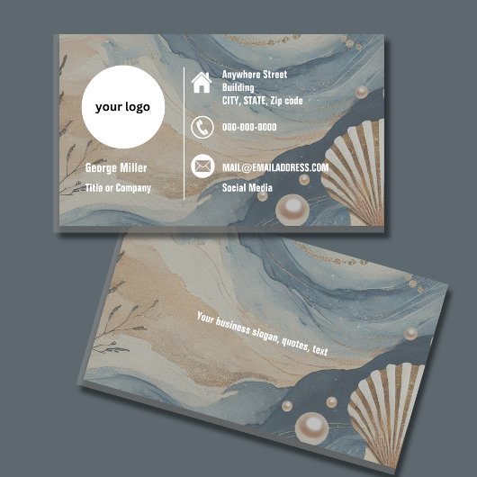 ブルーコーストエレガントミニマルプロフェッショナルロゴ 名刺