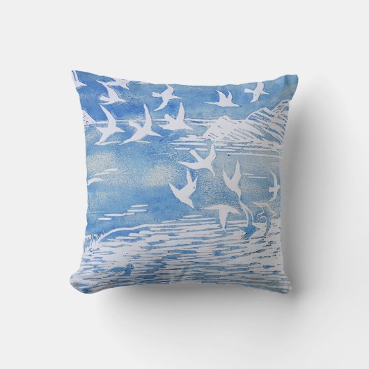 ブルーコーストバモダンリズウォーターカラーアート クッション (正面)
