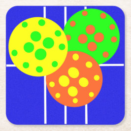 ブルーコートの黄色、オレンジ、緑のピックボール スクエアペーパーコースター
