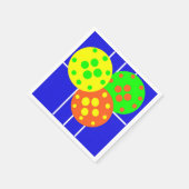 ブルーコートの黄色、オレンジ、緑のピックボール スタンダードカクテルナプキン (角)