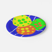 ブルーコートの黄色、オレンジ、緑のピックボール ペーパープレート (アングル)