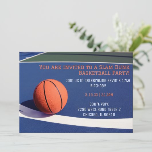 ブルーコートバスケットボールの誕生日招待状 招待状 (スタンド正面)