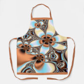 ブルーコーヒーとブラウンの色合いのフラクタルフローラ エプロン (正面)